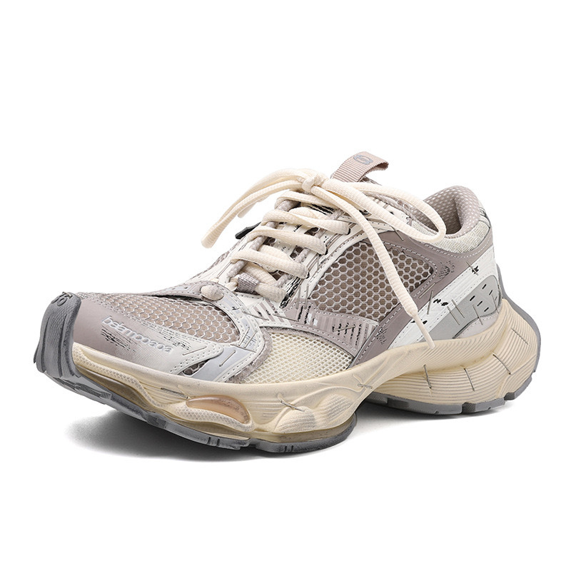 Edición de cuero de vaca ~ explosión de cuero parisino hecho vieja grapadora mostrando pies zapatos de papá de mujer zapatos deportivos casuales de suela gruesa