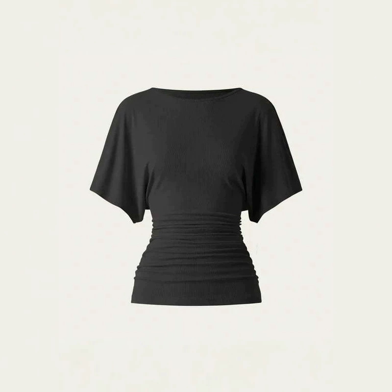 Boat Neck Batwing Sleeve Side Lapel Top, Fashionable and Comfortable Women's Fashion, Women's Summer Top with a Summery Vibe