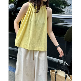 橘芷2026春夏无袖背心衬衫女设计感宽松小衫挂脖a字棉上衣9825