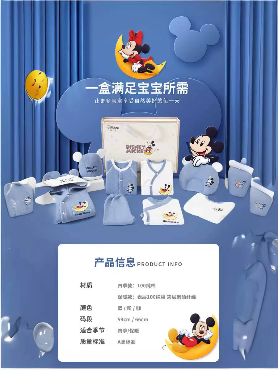 Хлопковая детская подарочная коробка (Disney), 100% хлопок, набор из нескольких предметов для 0–12 месяцев