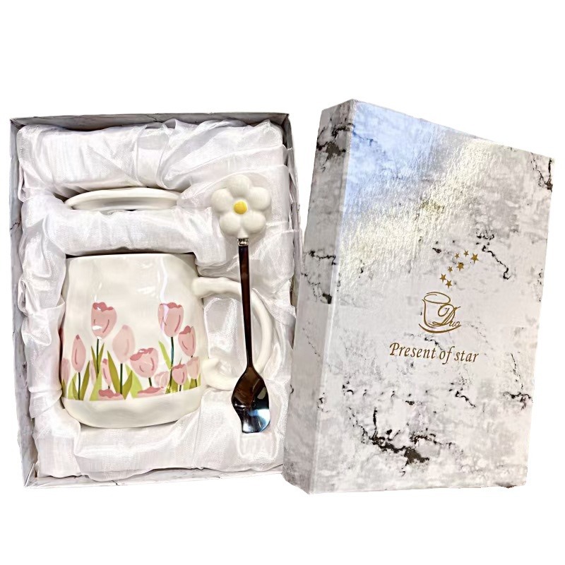 Regalos creativos del Día del Maestro flores caseras tazas de cerámica para niñas de alto valor de la cara tazas de oficina