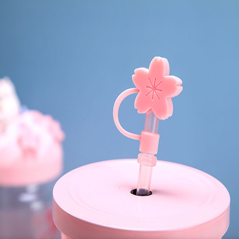 Flor de cerezo cubierta de paja lindo tapón de polvo de paja 1cm tapa de paja para niños anti-caída gris tapa de silicona a prueba de insectos