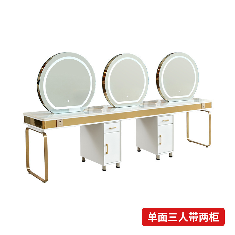 Barbería en línea tabla de espejo salón de peluquería especial con gabinete cortador de cabello tabla de teñido de permeación unilateral doble cara espejo de peluquería de mármol