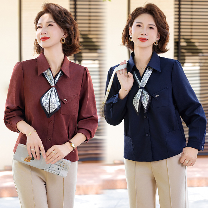 中老年女装春秋时尚休闲衬衣2025新款妈妈秋装长袖衬衫小香风上衣