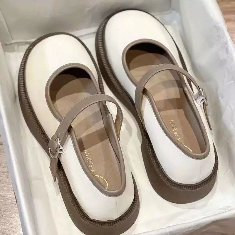 Модные женские туфли Мэри Джейн на толстой подошве, лето 2025, корейская версия, на мягкой подошве с одним ремешком и пряжкой, ретро, ​​с неглубоким носком, на массивном каблуке на плоской подошве