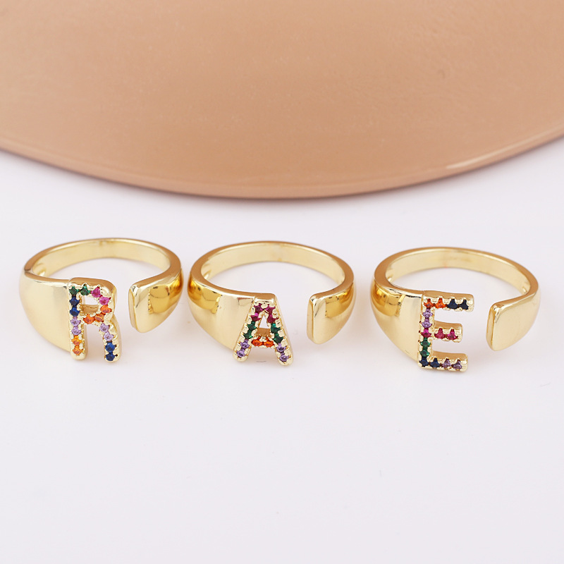 Fashion Letter Copper Open Ring Plating Artificial Gemstones Copper Rings