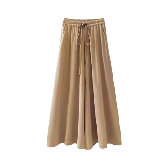 Ice Silk Cropped Pants for Women, Summer Thin Style 2024 New Small Plus Size Wide-Leg Pants Casual A-Line Skirt Pants