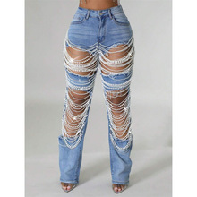 T 12804 Beaded Ripped Jeans �����ƶ�ţ�п�羳����ͨ����