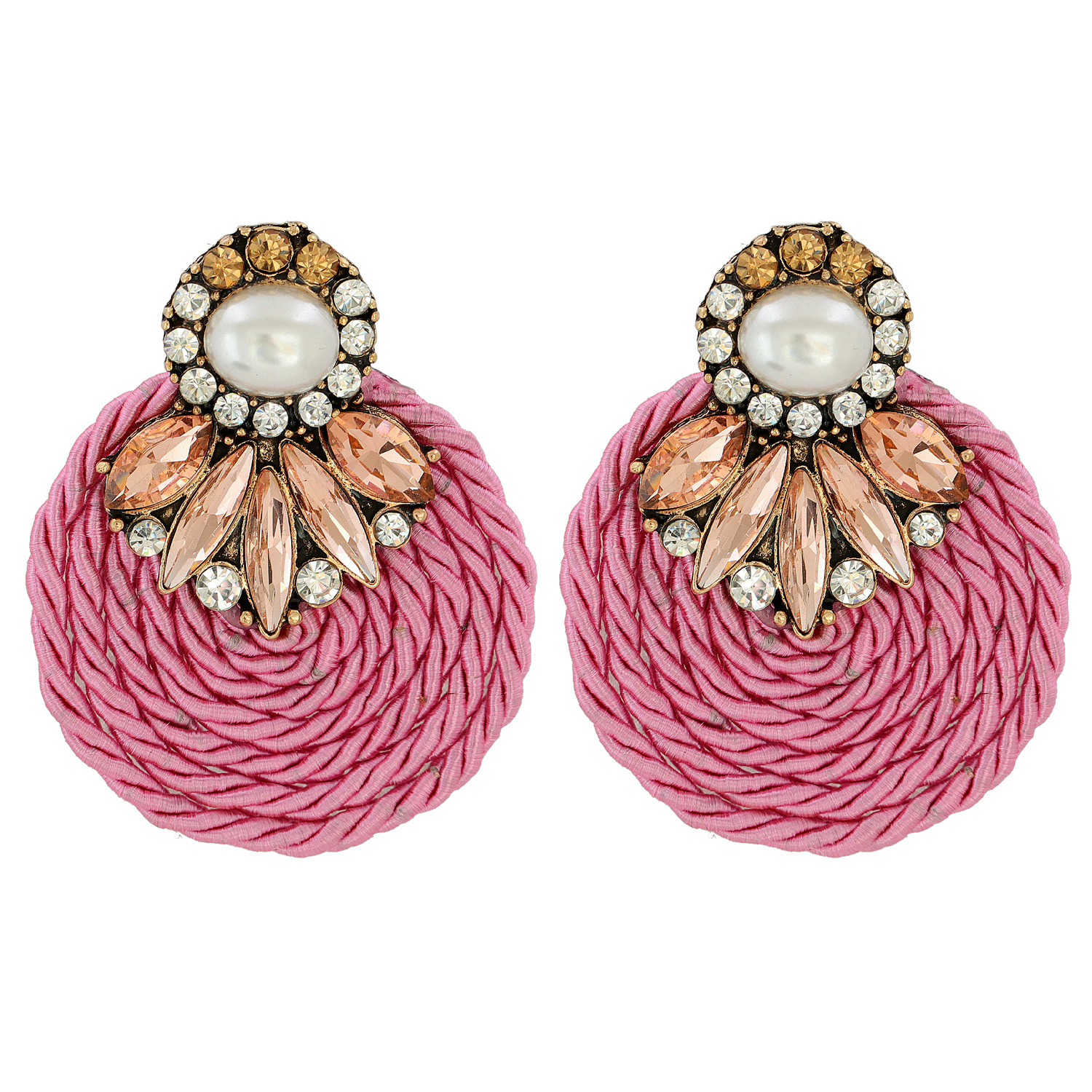 Korean fashion rhinestone round earrings