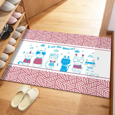 Avtomobil döşəmə paspasları — Absorbent Carpet, Entryway Foot - crystal-velvet-cartoon-entrance-door-mat-six-cats-4060cm