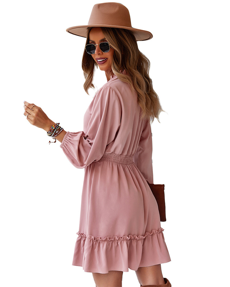 women s long-sleeved solid color A-line dress nihaostyles clothing wholesale NSDY73919