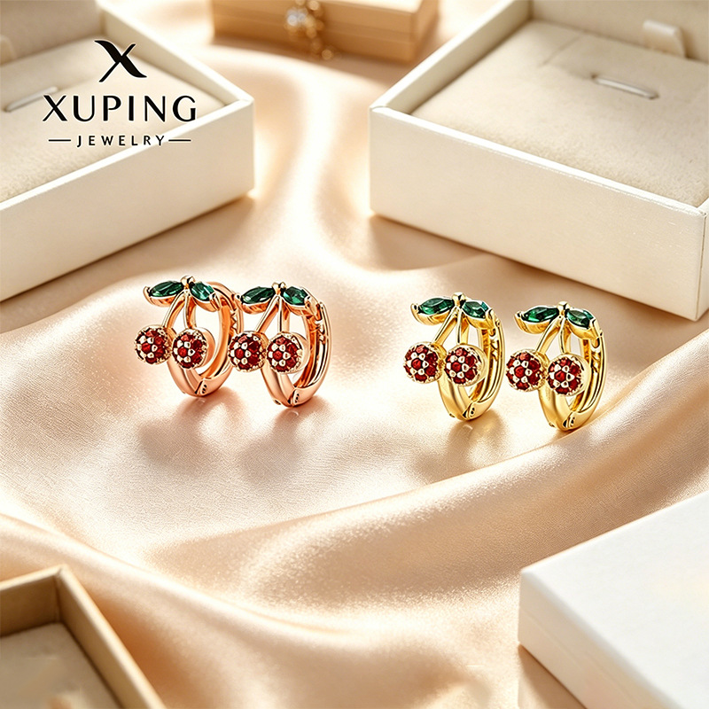 Xuping Europa y los Estados Unidos de moda transfronteriza lujosa ligera cereza orejas de cobre aleación de nicho orejas de frutas series joyas al por mayor mujeres