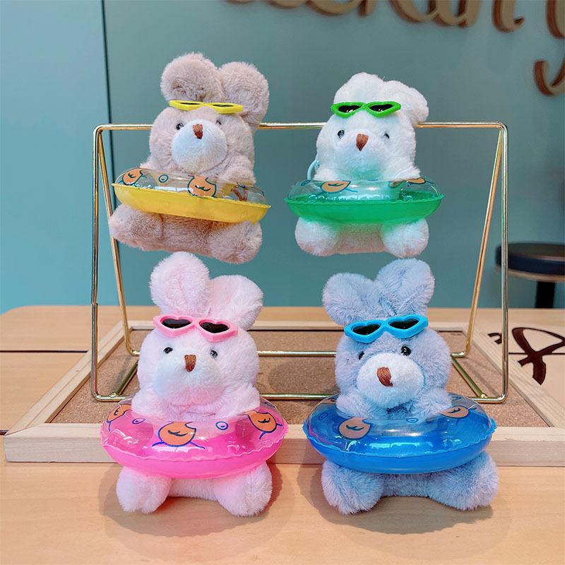 Japanese and Korean Cartoon Plush Swimming Ring Rabbit Car Keychain Creative Cute Love Glasses Rabbit Bag Pendant for Women
