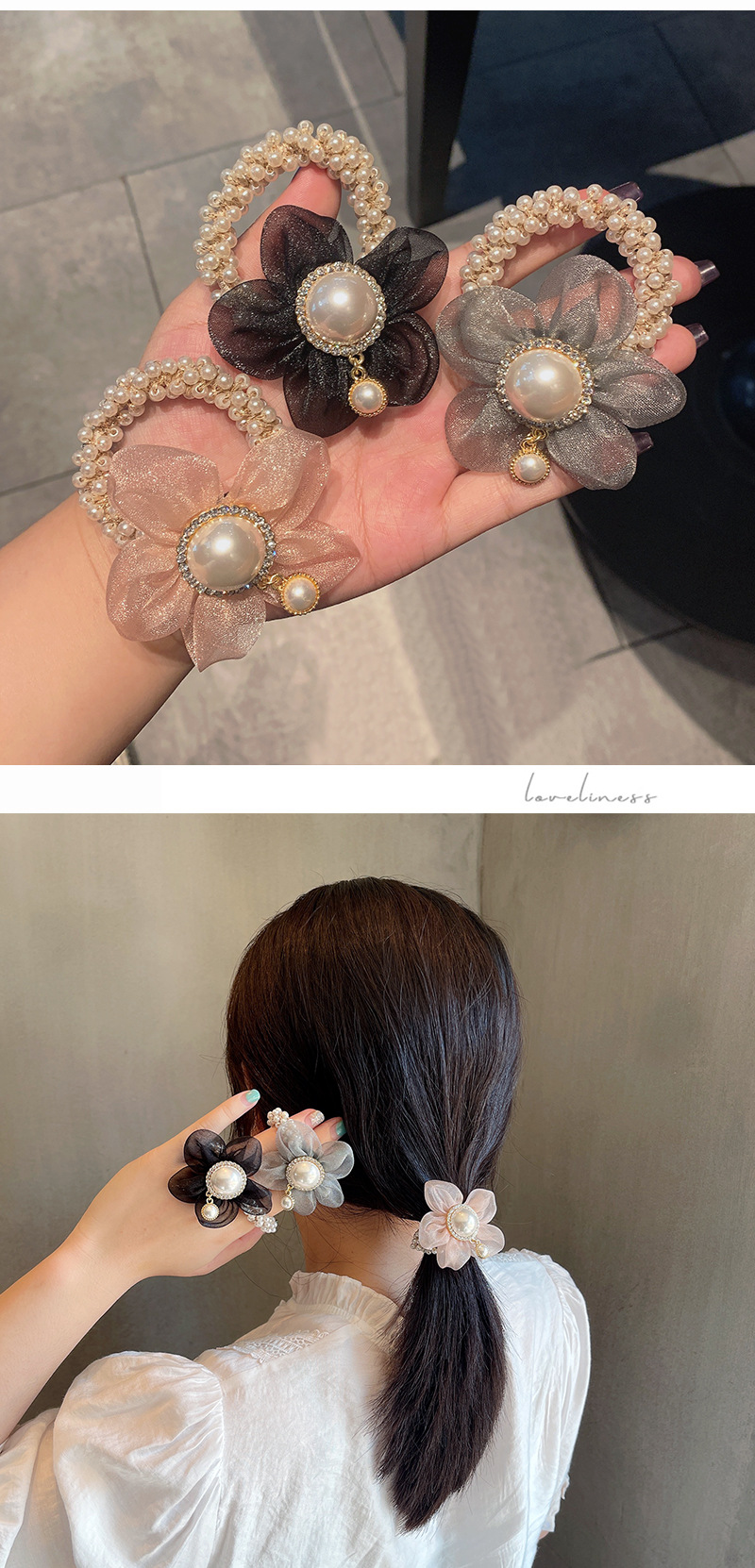 Korean Dongdaemun New Handmade Pearl Flower Style Hair Band Bracelet Dual-use Hair Ring Hair Band Hair Accessories Wholesale display picture 1