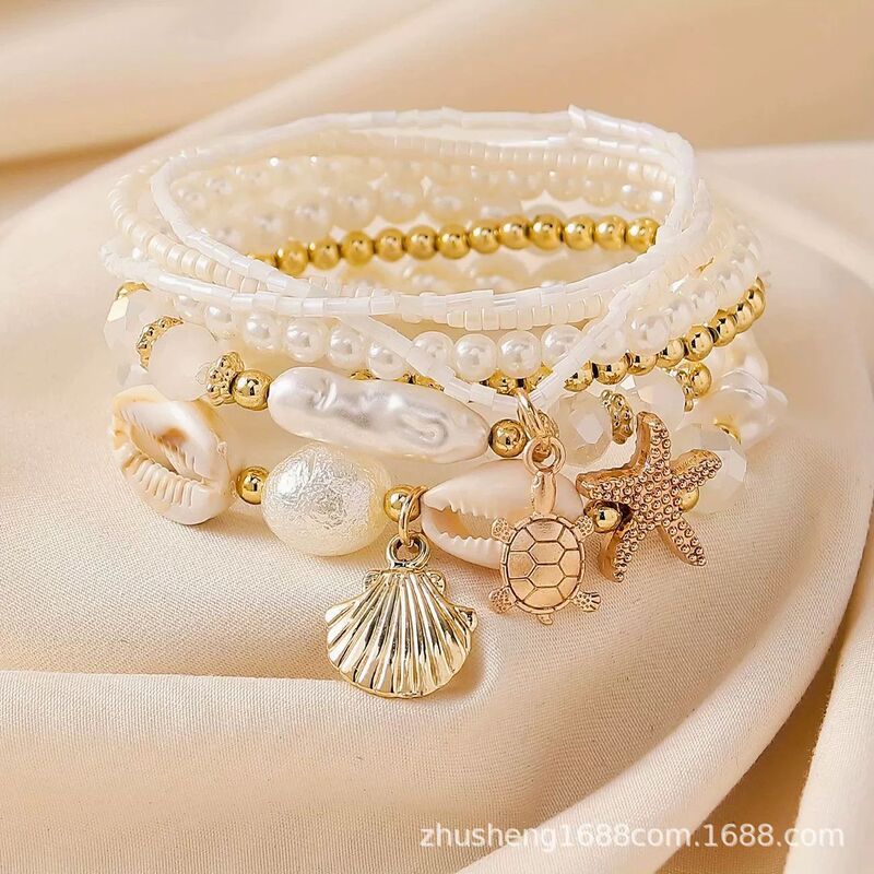 New European and American Cross-Border Beach Shell and Starfish Bracelets, Fashionable Ocean Style Bohemian Pearl Jewelry in Stock New European and American Cross-Border Beach Shell and Starfish Bracelets, Fashionable Ocean Style Bohemian Pearl Jewelry in Stock