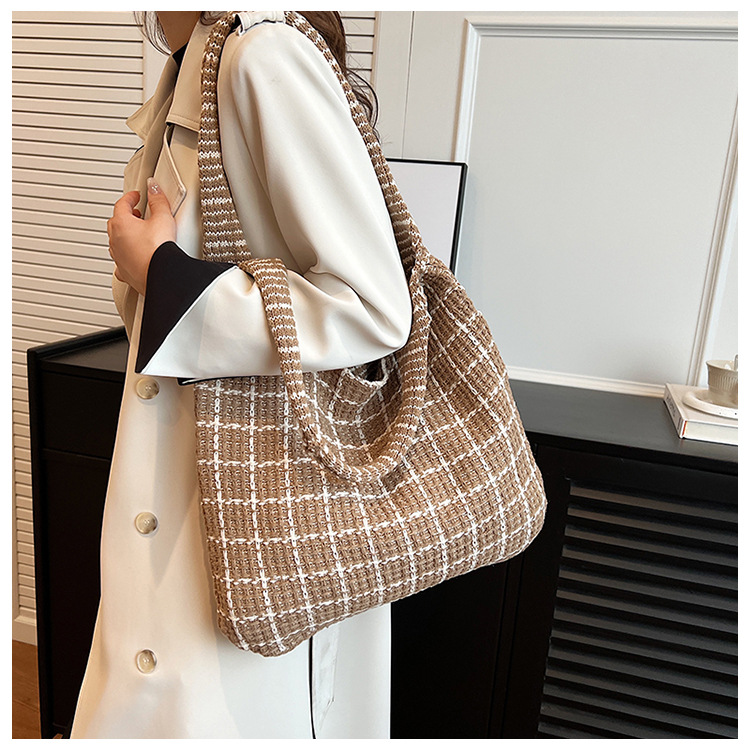 Women's Large Autumn&winter Knit Plaid Streetwear Square Open Shoulder Bag Handbag display picture 1