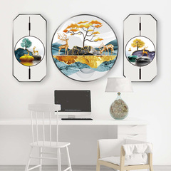 旅康牆貼鹿鹿高升家居背景牆山水水墨風格房間客廳裝飾貼畫壁紙畫