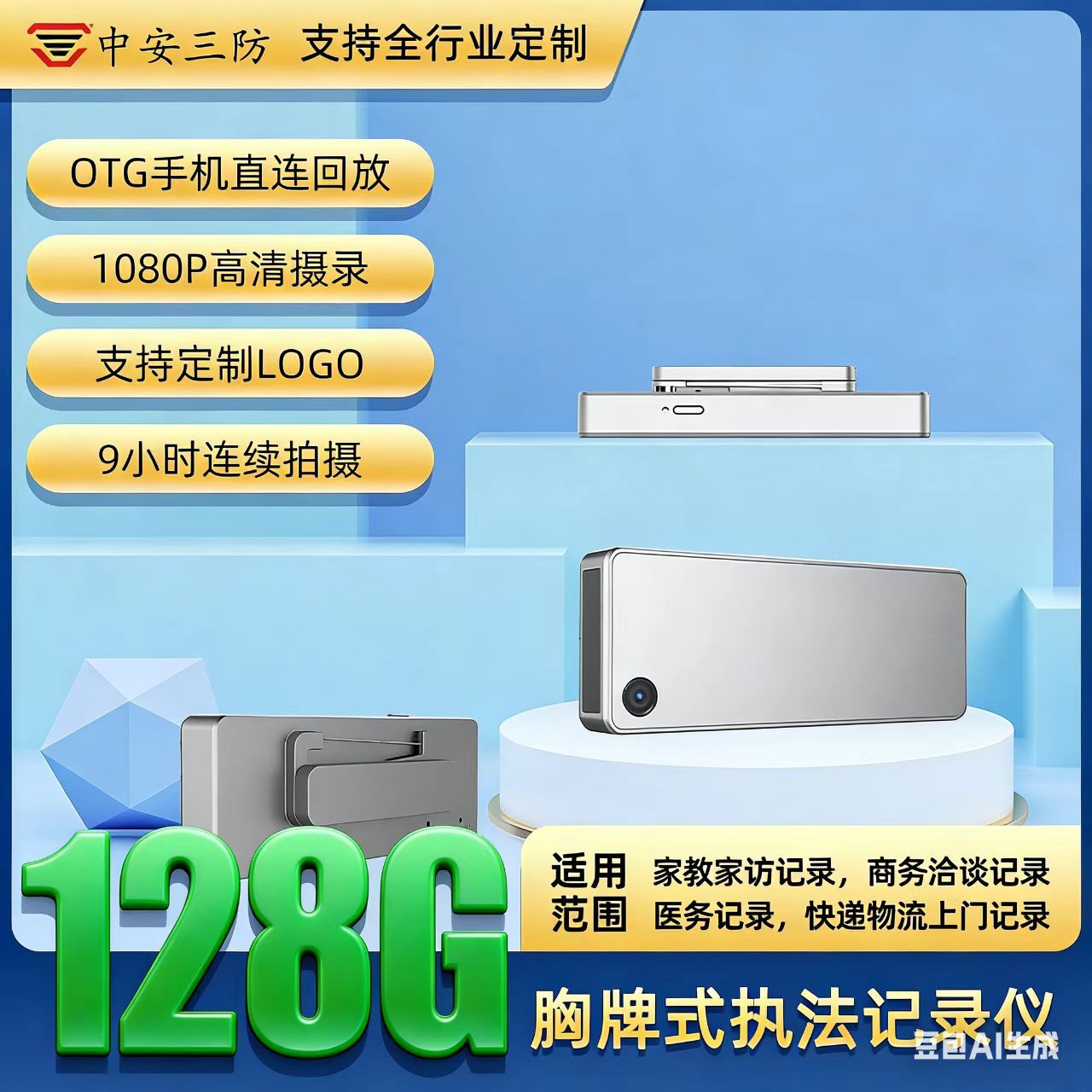 Badge recorder (128g) chest camera HD law enforcement recorder