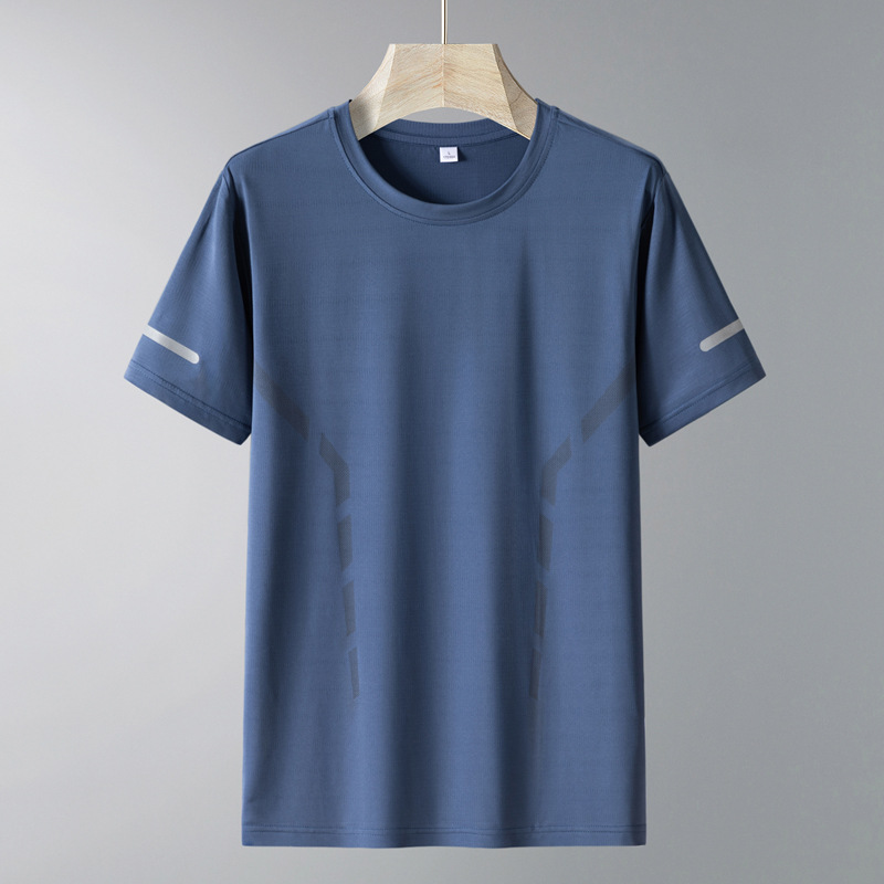 Verano nuevo hombre seda de hielo manga corta larga larga delgada transpiración deportiva al aire libre rápido secado casual camiseta de cuello redondo