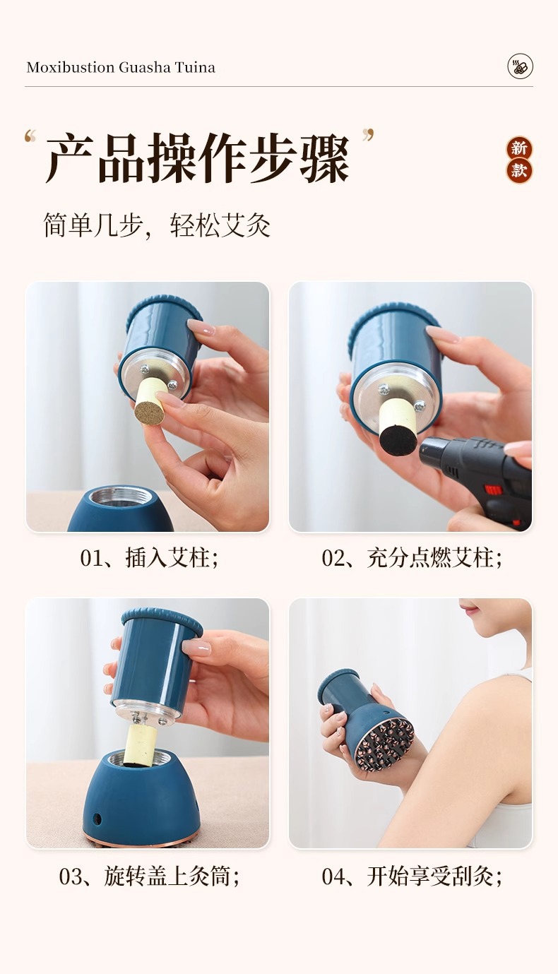 Bian Stone Gua Sha Massage Tool Set with Moxa Cups and Meridian Brush for Full Body Care preparation