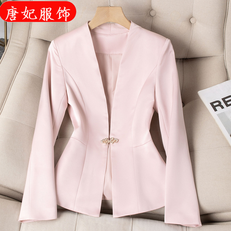 Pink V Neck Long-Sleeved Small Suit Collar Jacket for Women Professional Casual Fashion Elegant Work Clothing Autumn and Winter New Slim Fit Pink V Neck Long-Sleeved Small Suit Collar Jacket for Women Professional Casual Fashion Elegant Work Clothing Autumn and Winter New Slim Fit