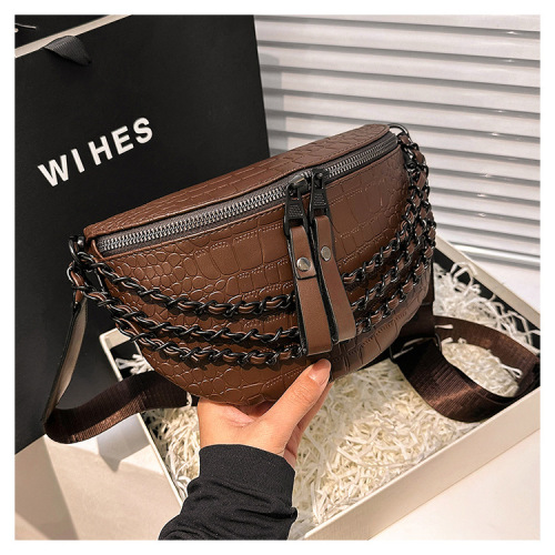 Super hot chest bag  new Korean style fashionable chain women's waist bag wide shoulder strap bundy small bag