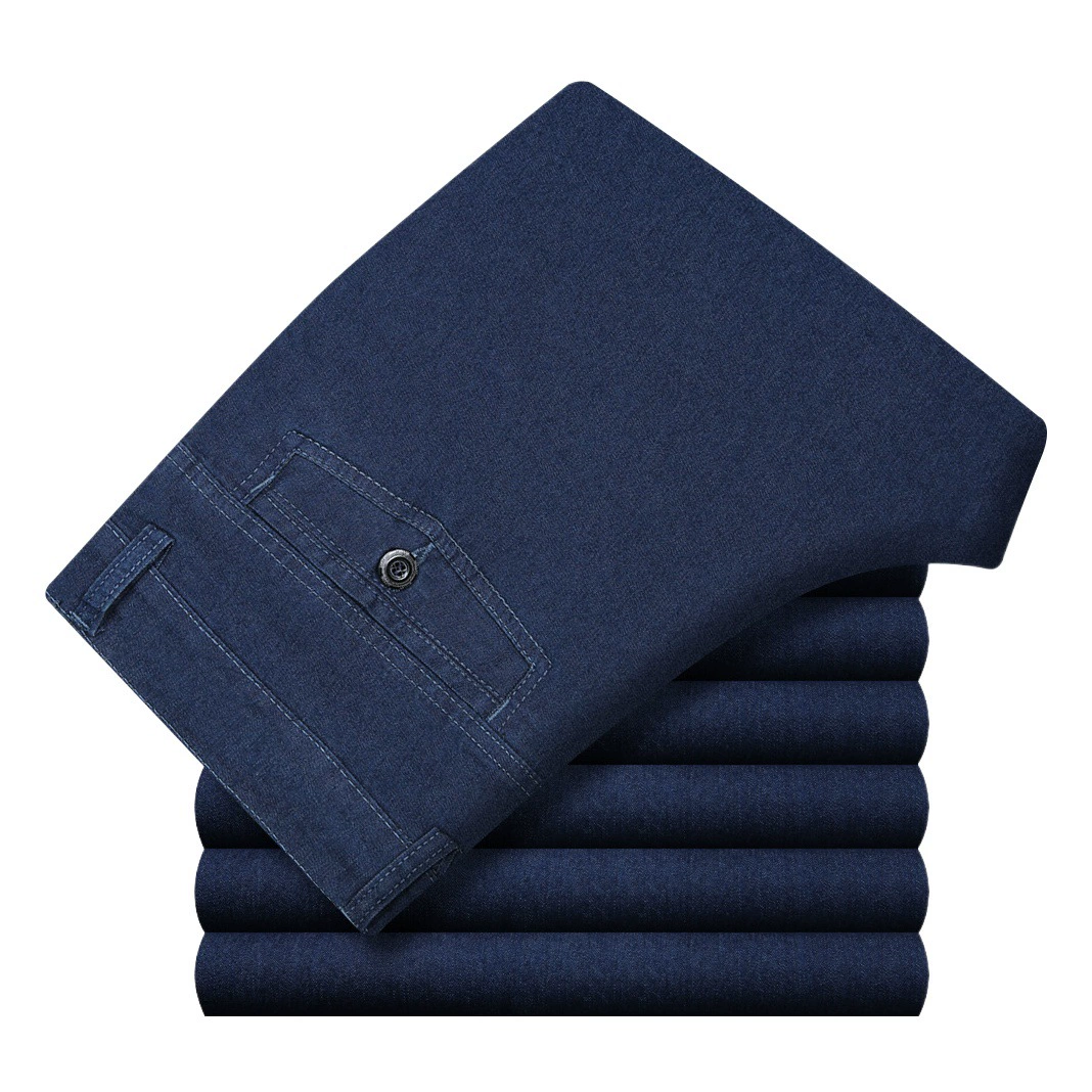 Мужские тонкие джинсы среднего и пожилого возраста, свободные эластичные прямые брюки больших размеров с высокой талией и глубоким шаговым швом для отца, весна и лето