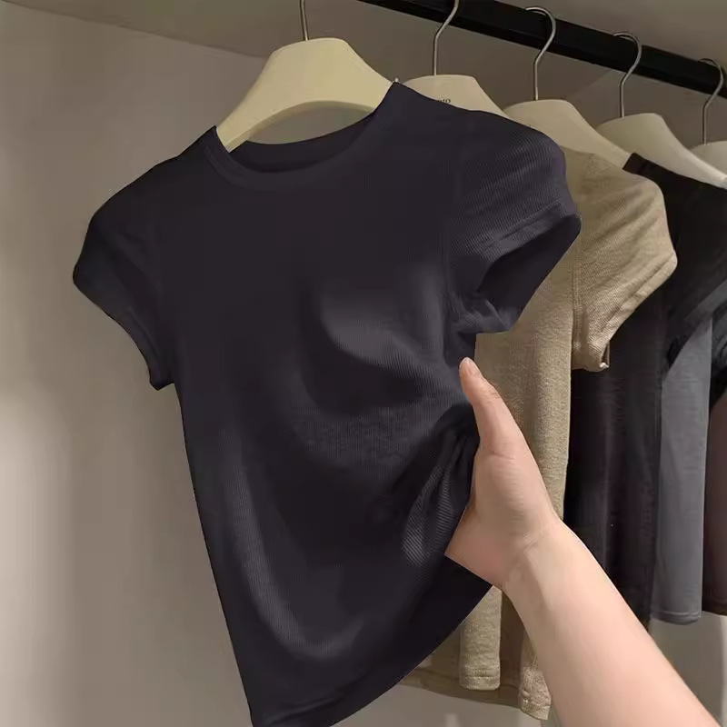 Cross-border foreign trade wholesale summer modal chic waist covering belly solid color top short sleeve t-shirt women's base shirt