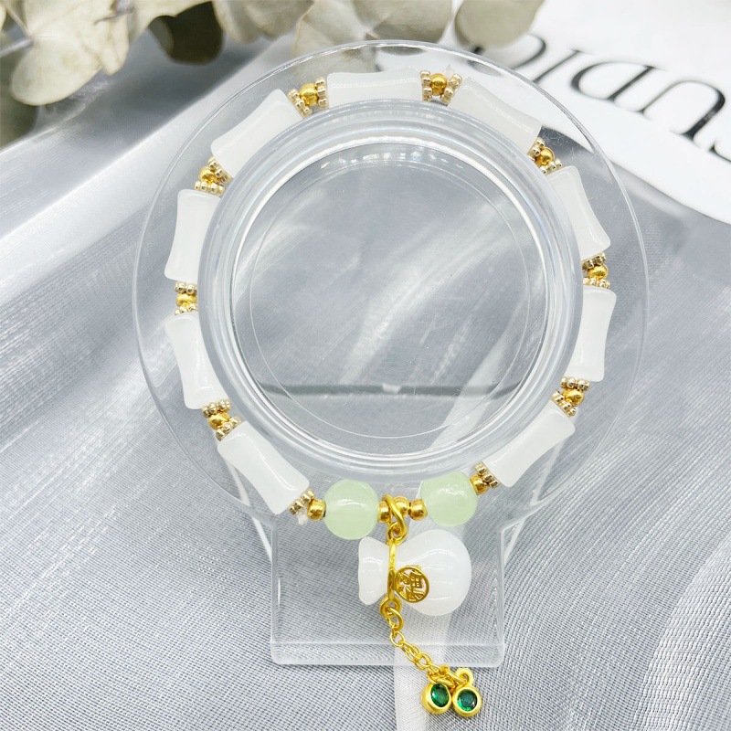 仿天然白玉竹节钱袋手链女复古单圈手串礼物摆摊景区热销工艺品