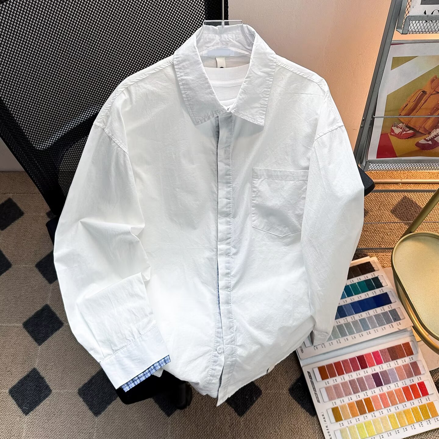 春秋长袖衬衫男纯色百搭休闲潮牌痞帅学生青少年港风日系复古外套