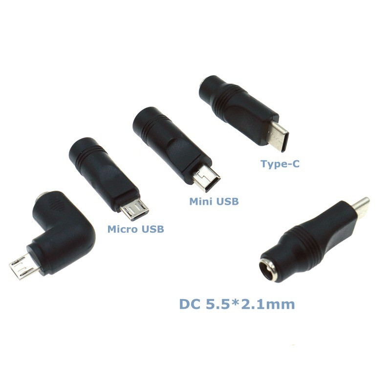 Dc5.5*2.1Mm Female Connector to Type-C/Mini/Micro/Usb Male Connector Android Interface Phone Adapter