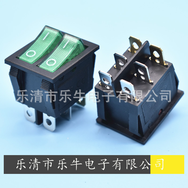 绿色带灯双按键船型开关KCD6双联绿色带灯翘板开关KCD3绿色双翘板