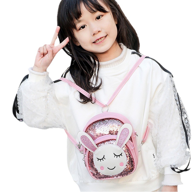 Estilo coreano de dibujos animados conejo lentejuelas los niños pequeña mochila linda chica kindergarten bebé bolsa mensajero del hombro