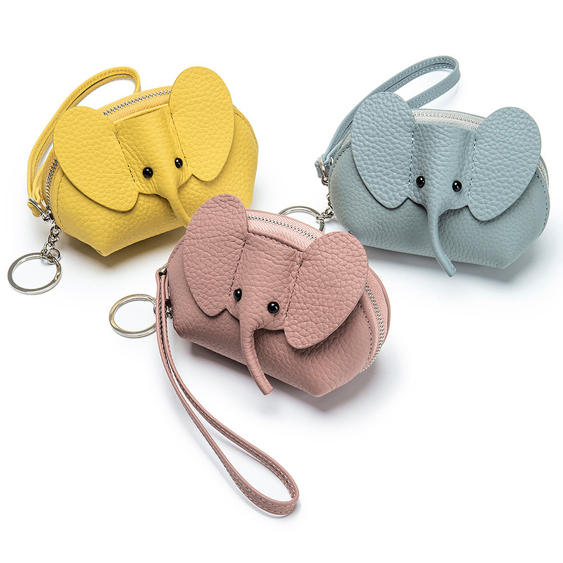 New bag creative card bag genuine leather elephant coin purse Women's Small first layer cowhide clutch coin bag ins
