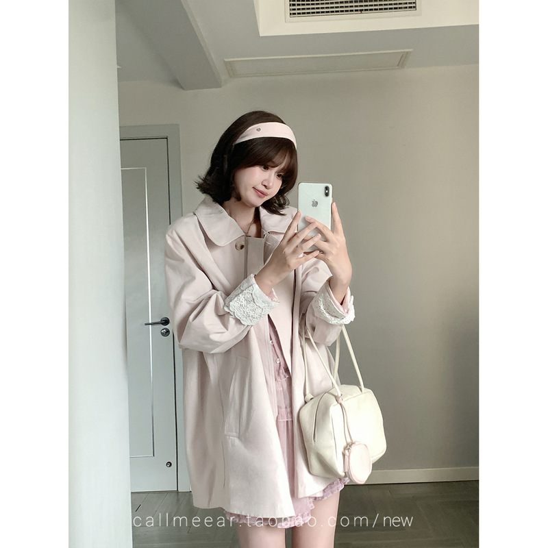 CallmeEar//【秋日慕斯】袖口蕾丝拼接设计风衣外套女秋宽松上衣|undefined