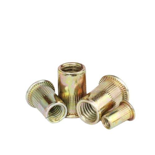 M3-M12 flat head vertical stripe rivet nut galvanized color vertical stripe nut flat head knurled rivet nut