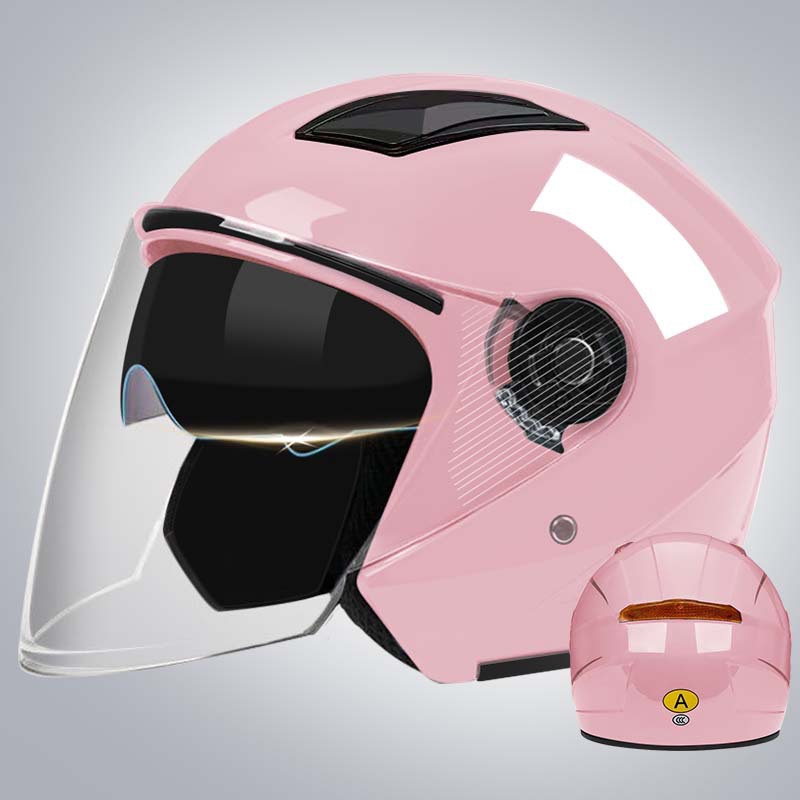Motosiklet kaskı (dəbilqə), Universal Universal Half Helmet - b4-double-lens-bright-light-pink-hd-long-lens-3c-certification