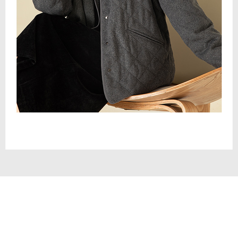 Áo khoác cardigan dáng dài cổ V họa tiết kim cương hai túi, 90% lông vũ trắng — Xám mã não chi tiết 10