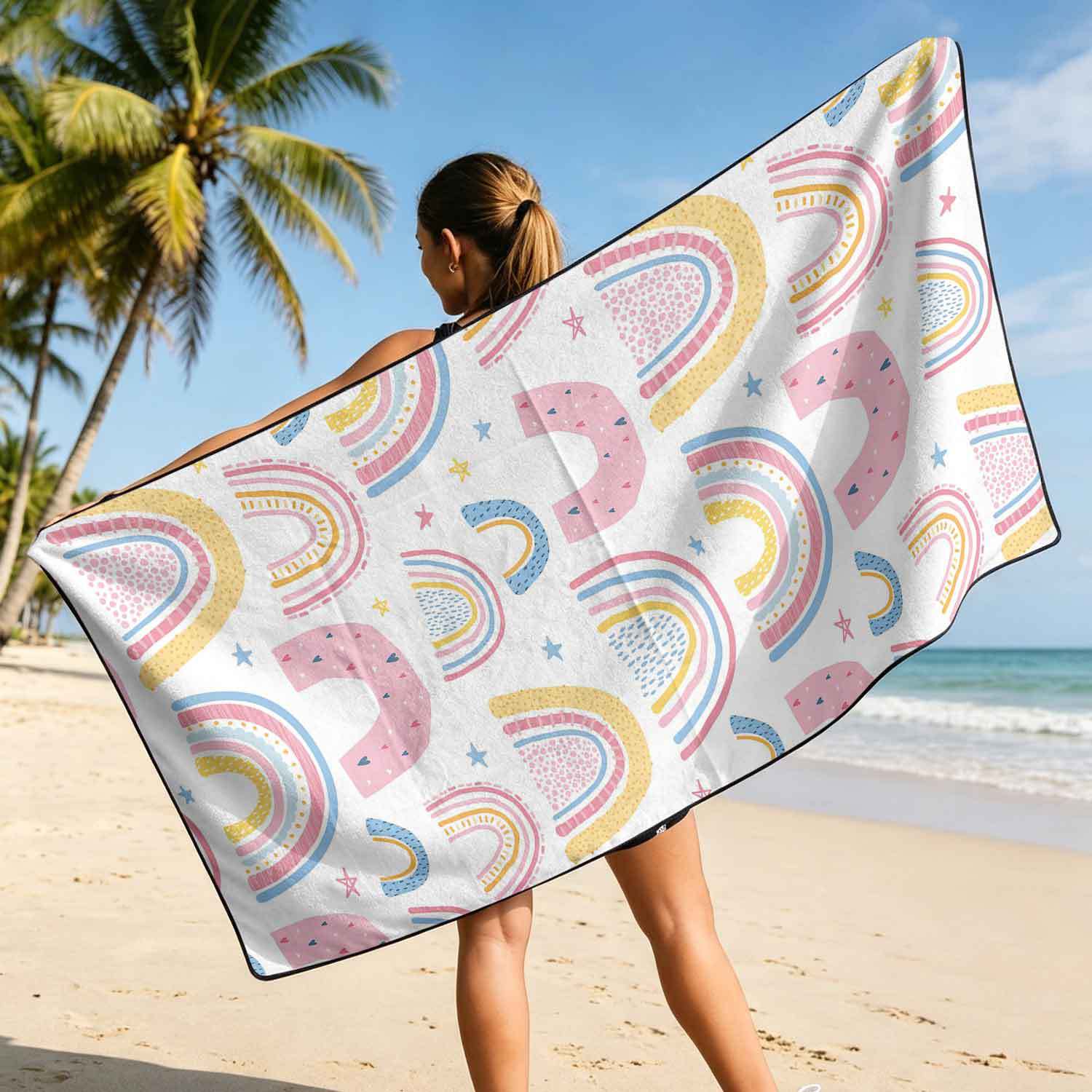 Printed bath towel and car seat cover 2-in-1, ultra-fine fiber outdoor beach and car dual-use universal seat cushion