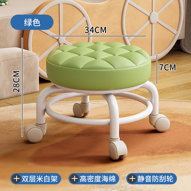 Polia taburete bajo taburete de belleza para niños con artefactos de bambú taburete redondo rueda universal taburete pequeño taburete doméstico se puede apilar