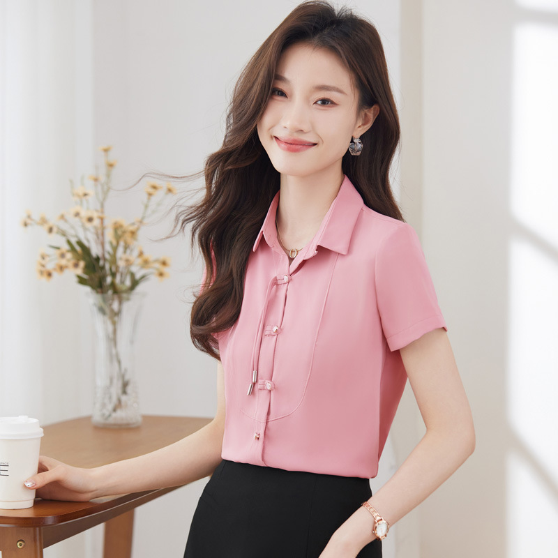 Sweet short-sleeved shirt for women 2024 spring and summer new elegant all-match chiffon draping shirt French style top for women fashion