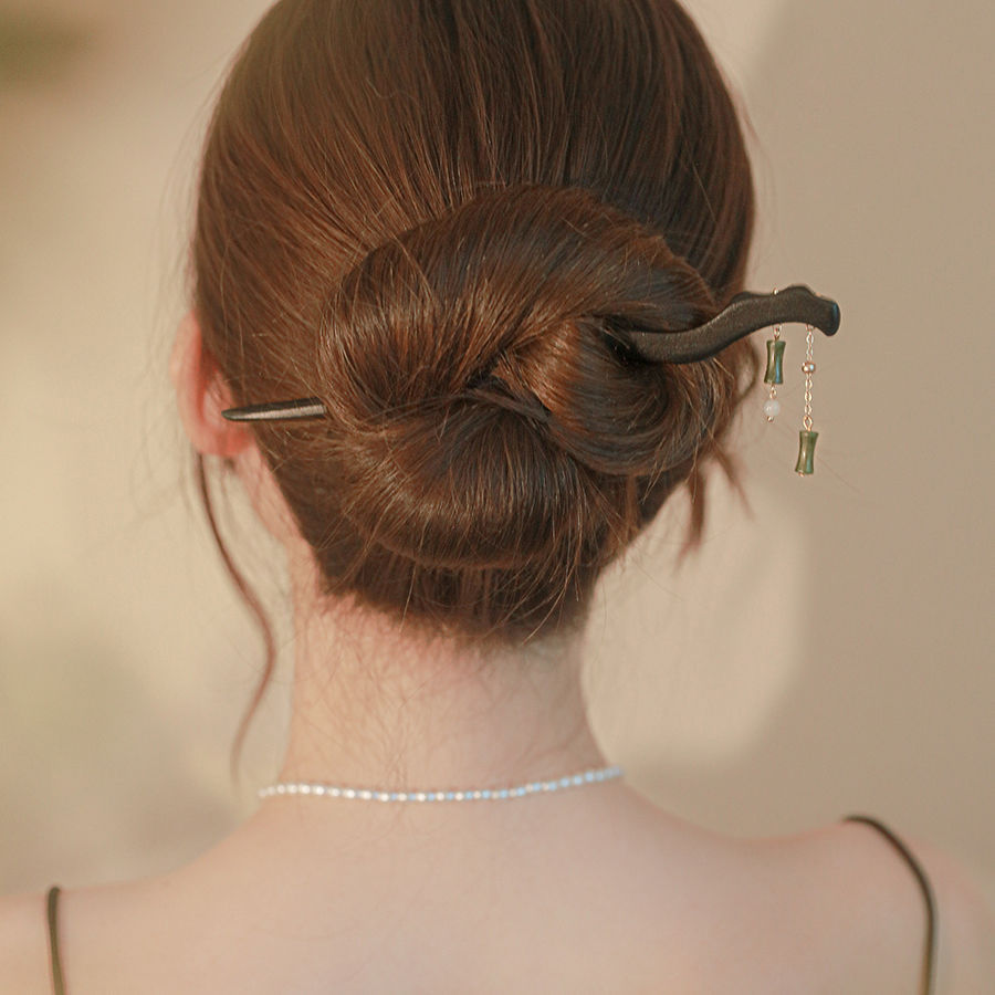 Estilo antiguo borla de bambú horquilla de madera simple moderno imitación Jade colgante palillos de estilo nacional elegante updo pelo tocado Retro