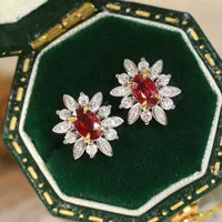 18-каратное золото натуральный голубь кровь красный рубин четыре когтя серьги с бриллиантами au750 золотые овальные цветные серьги с сокровищами с карточкой GRC