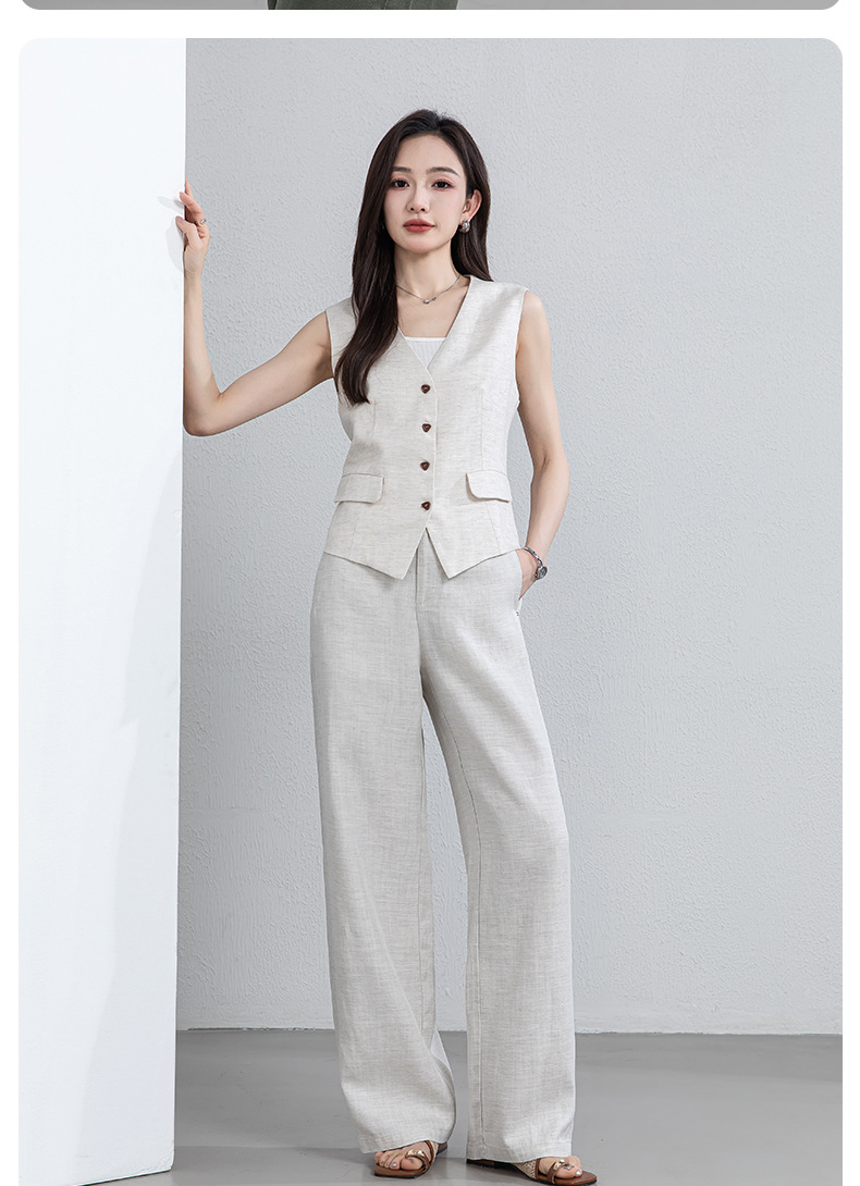 Áo vest gile nữ cổ chữ V chất liệu linen phối sợi Tencel, dáng suông nhẹ, thích hợp mặc ngoài đi làm — Áo gi lê - 65308 Mochamus chi tiết 28