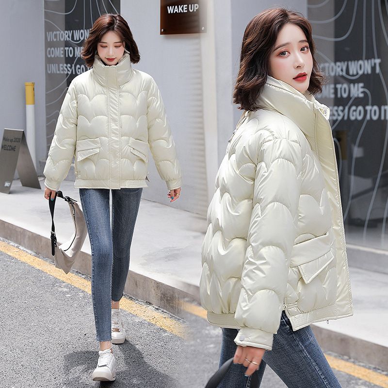 No-Wash Glossy Polyester Cotton Jacket for Women, Short Style, 2022 Winter New Korean Version, Loose Cotton Coat, Small Cotton-Padded Jacket