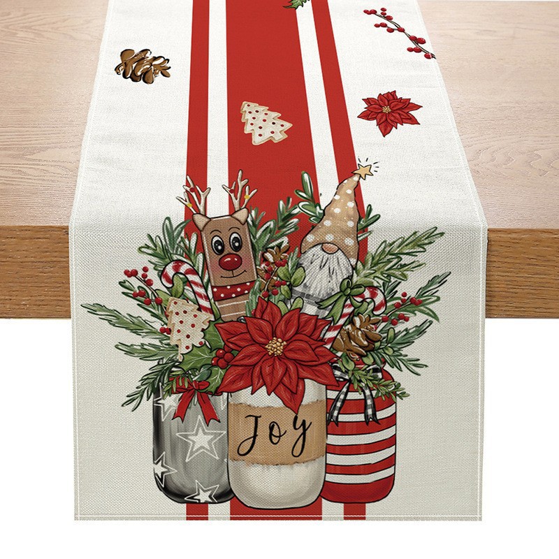 Camino de mesa navideño con estampado de muñeco de nieve y Santa