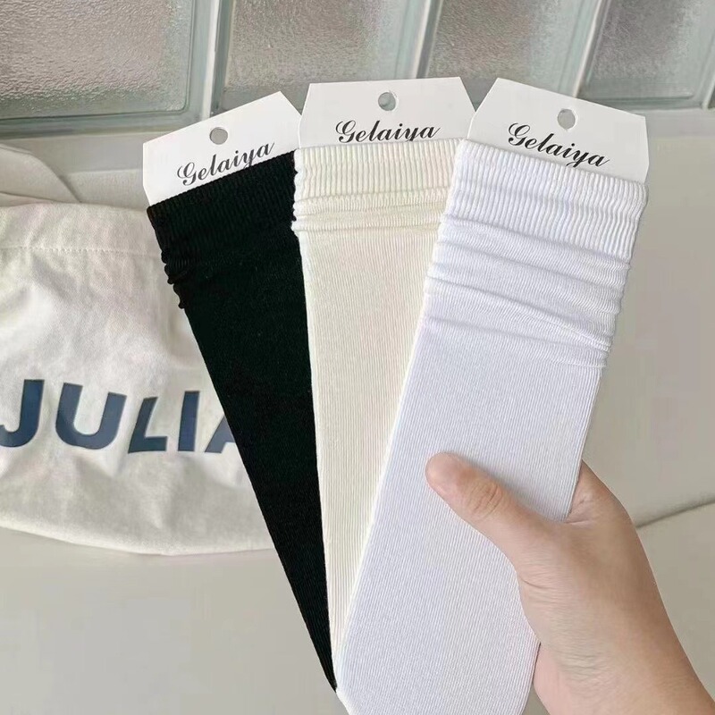 Summer Thin Stacking Socks Straight Non-heel Threaded Mouth Comfortable Beige Solid Color All-match Women's Stockings