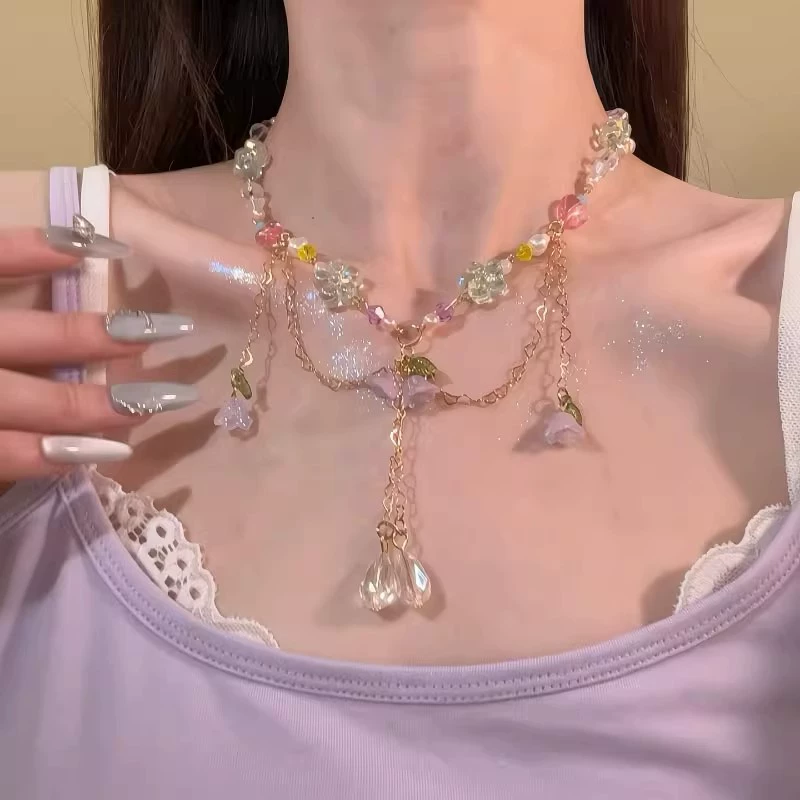 Летнее красочное милое крутое нишевое ожерелье Y2K с бисером дофамин красочные милые серьги с ландышем комплект ожерелья