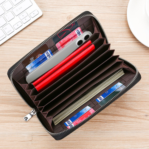 Genuine leather RFID anti-magnetic card holder cowhide Japanese-style account book passbook bag multi-functional wallet long wallet ID holder