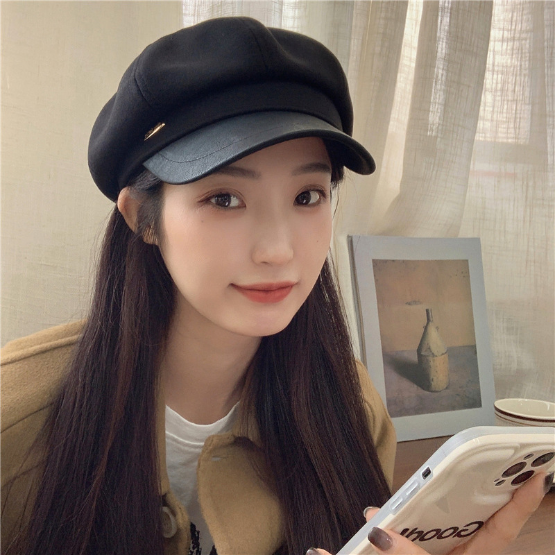 8 Panels Newsboy Caps for Women,PU Leather Cabbie Painter  display picture 3